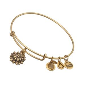 Alex & Ani Women’s Water Lily Charm Adjustable Brass Gold Bracelet Bangle